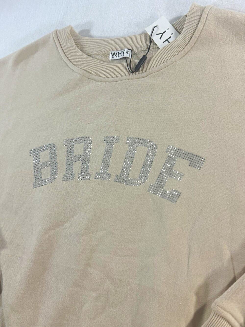 WHY Dress BRIDE Rhinestone Sweatshirt Cream S NWt